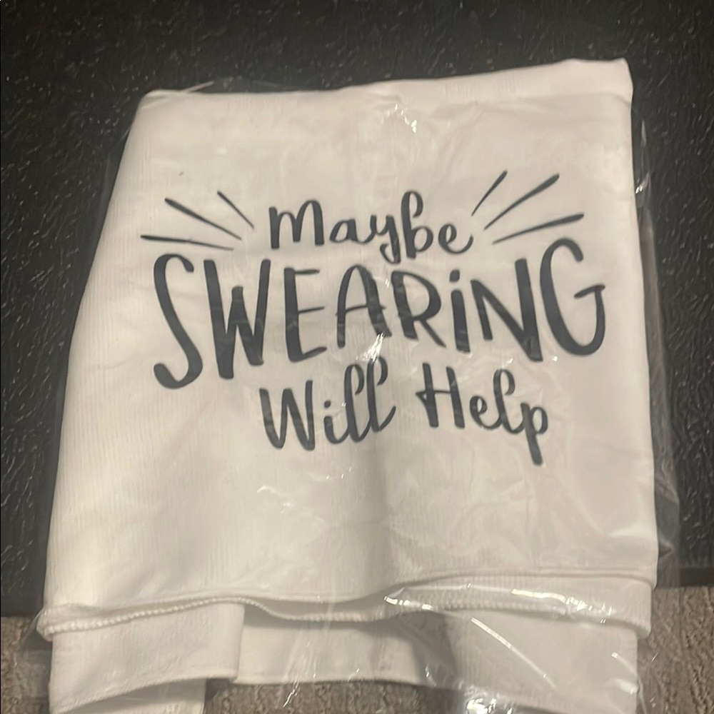 White Kitchen Towel with Black Text